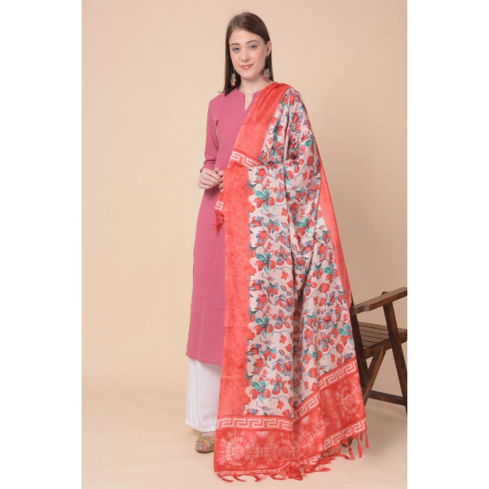 Women's Art Silk Printed Dupatta (Red, Length: 2.25 to 2.50 Mtr) - GillKart