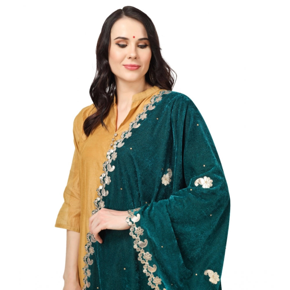 Women's Velvet Gotta Patti Dupatta (Dark Green, Length: 2.25 to 2.50 Mtr) - GillKart