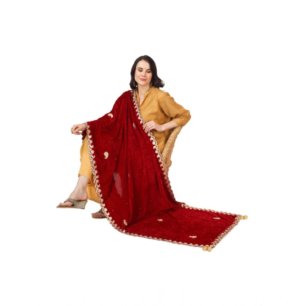 Women's Velvet Gotta Patti Dupatta (Maroon, Length: 2.25 to 2.50 Mtr) - GillKart