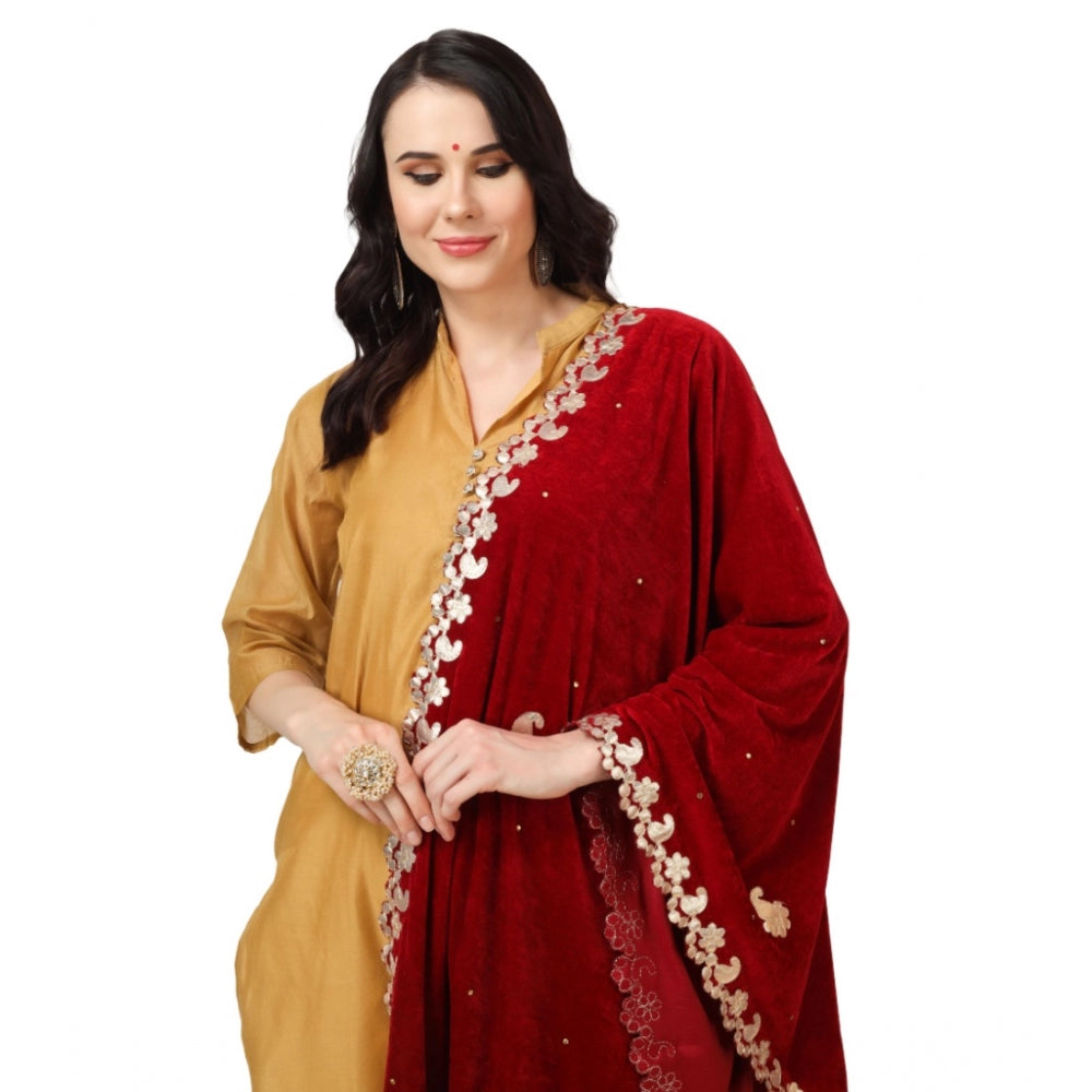 Women's Velvet Gotta Patti Dupatta (Maroon, Length: 2.25 to 2.50 Mtr) - GillKart