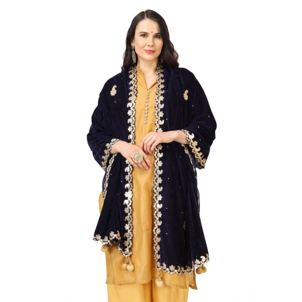 Women's Velvet Gotta Patti Dupatta (Blue, Length: 2.25 to 2.50 Mtr) - GillKart