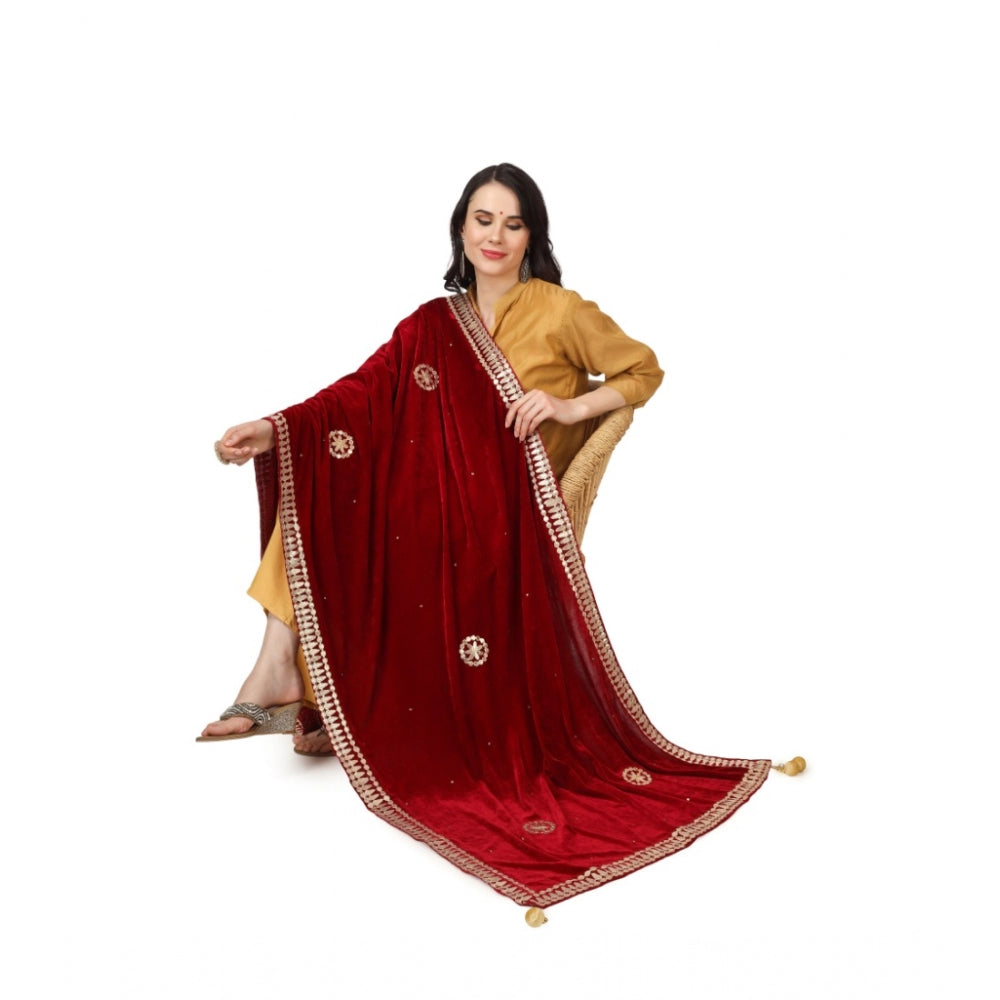 Women's Velvet Gotta Patti Dupatta (Maroon, Length: 2.25 to 2.50 Mtr) - GillKart