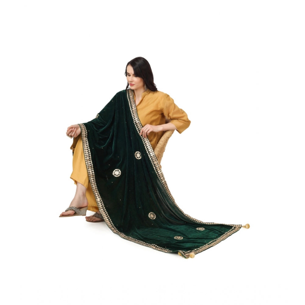 Women's Velvet Gotta Patti Dupatta (Green, Length: 2.25 to 2.50 Mtr) - GillKart