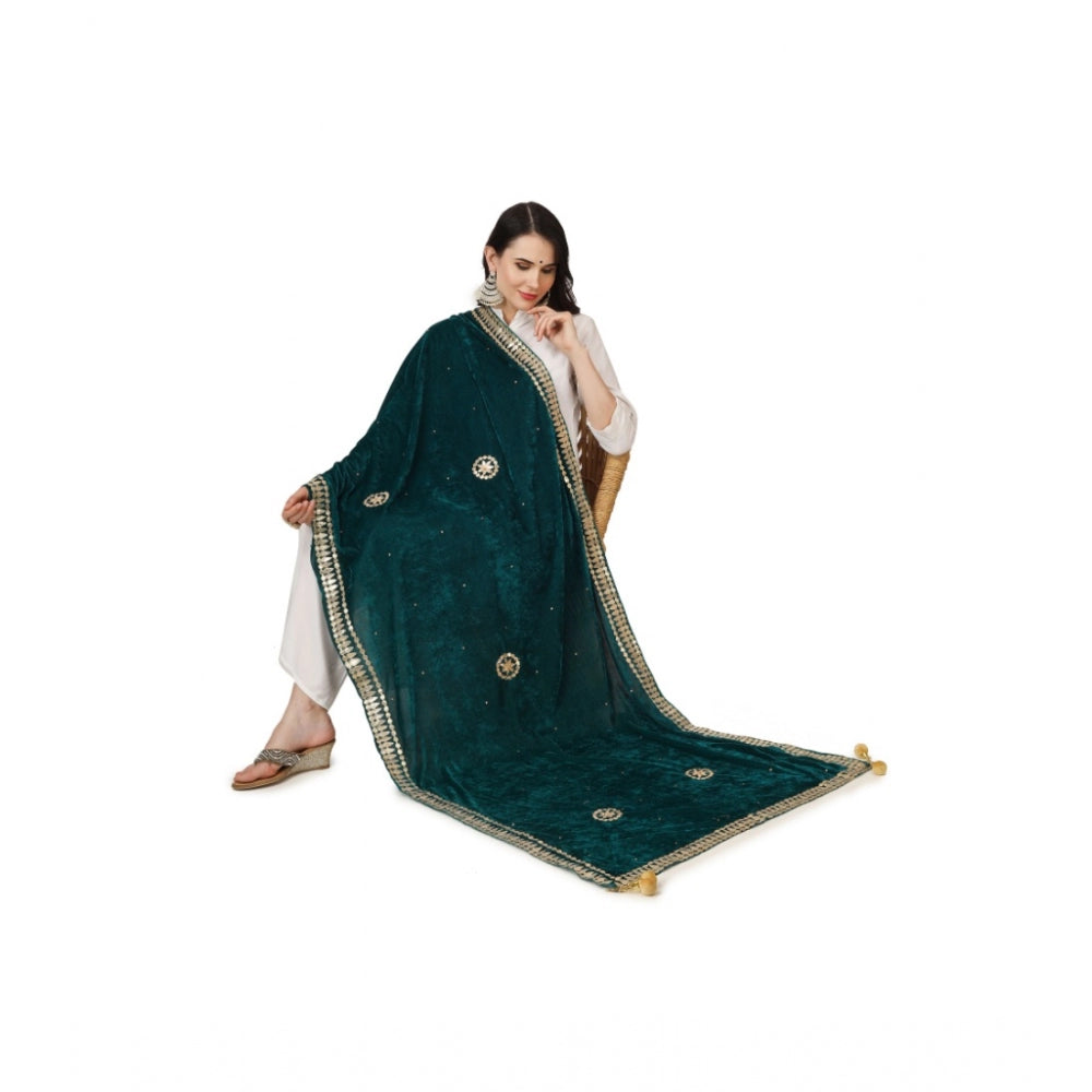 Women's Velvet Gotta Patti Dupatta (Dark Green, Length: 2.25 to 2.50 Mtr) - GillKart