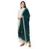 Women's Velvet Gotta Patti Dupatta (Dark Green, Length: 2.25 to 2.50 Mtr) - GillKart