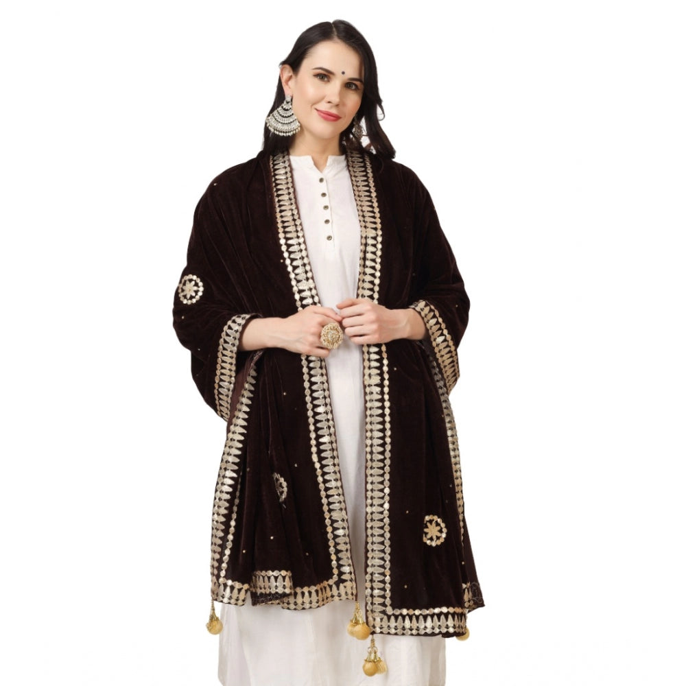 Women's Velvet Gotta Patti Dupatta (Brown, Length: 2.25 to 2.50 Mtr) - GillKart