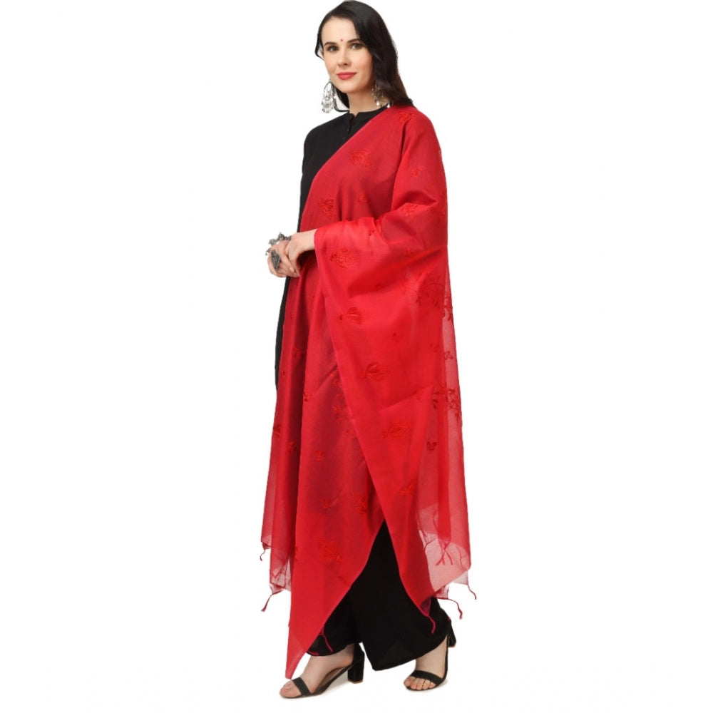 Women's Cotton Embroidered Dupatta (Red, Length: 2.25 to 2.50 Mtr) - GillKart