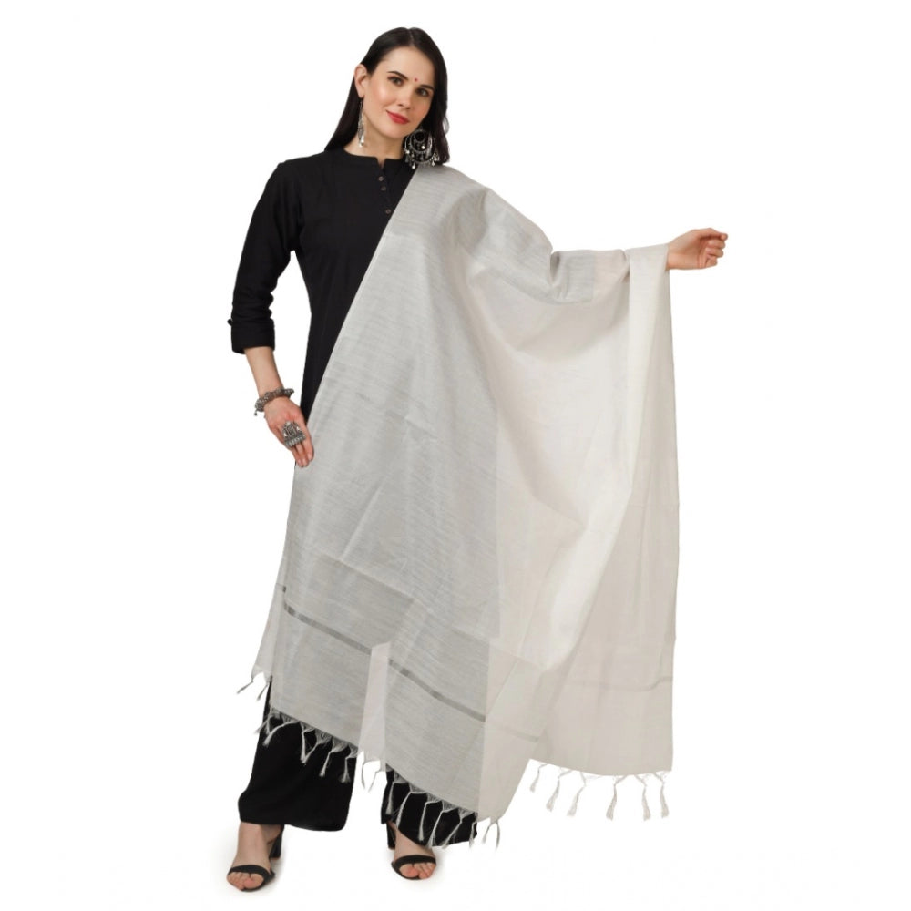 Women's Chanderi Solid Dupatta (White, Length: 2.25 to 2.50 Mtr) - GillKart