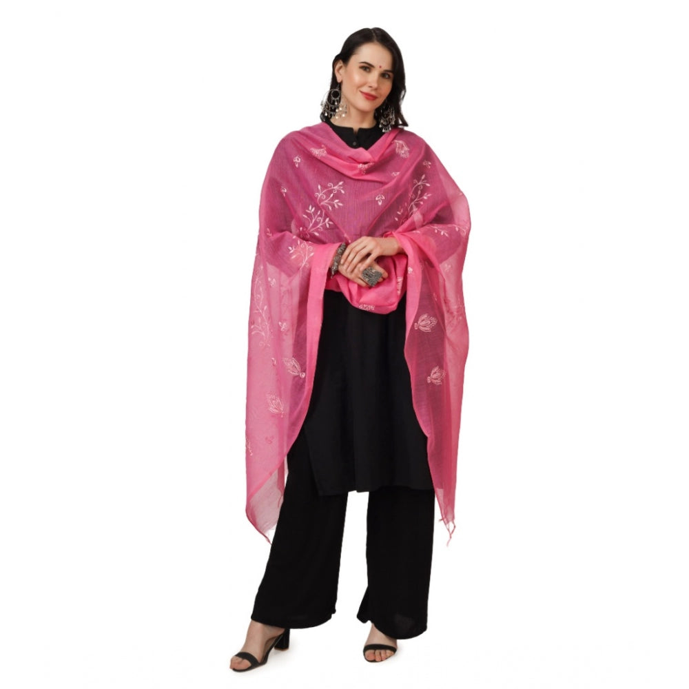 Women's Cotton Embroidered Dupatta (Pink, Length: 2.25 to 2.50 Mtr) - GillKart