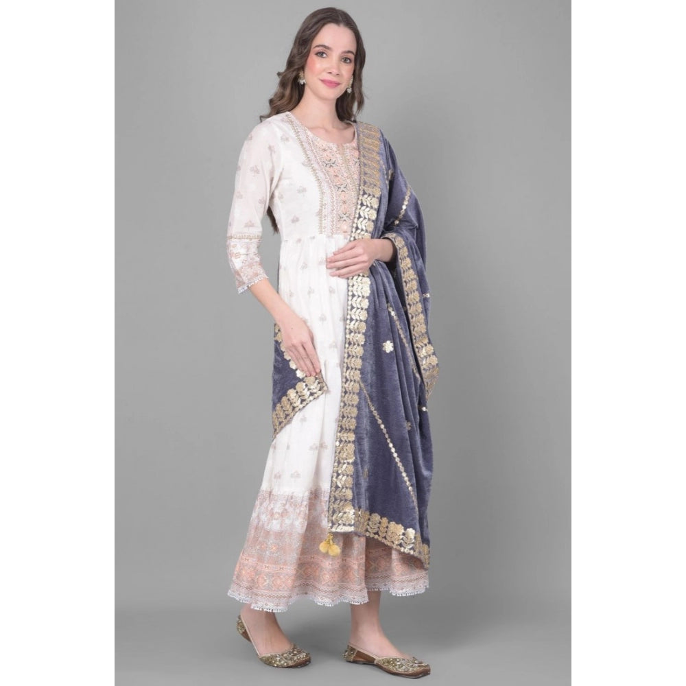 Women's Velvet Gotta Patti Dupatta (Grey, Length: 2.25 to 2.50 Mtr) - GillKart