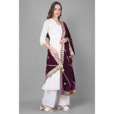 Women's Velvet Gotta Patti Dupatta (Wine, Length: 2.25 to 2.50 Mtr) - GillKart