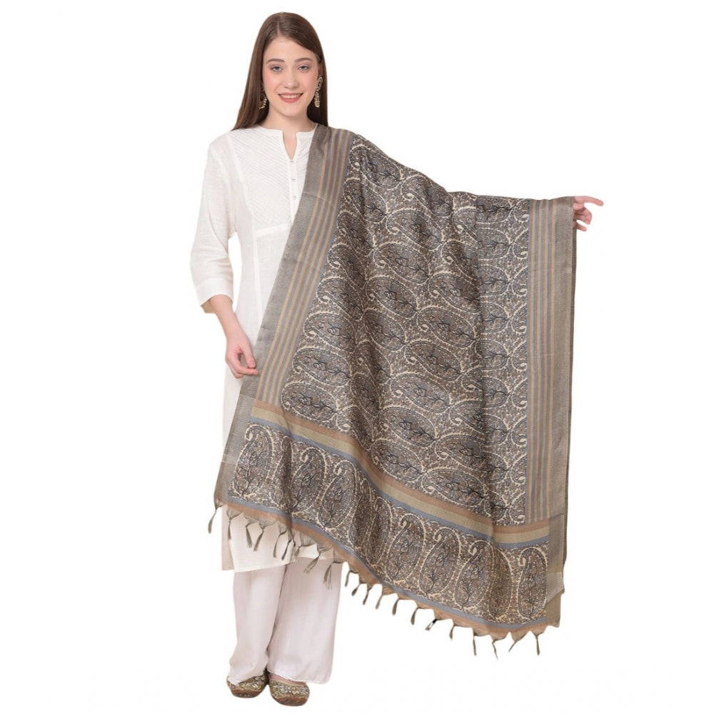 Women's Art Silk Printed Dupatta (Grey, Length: 2.25 to 2.50 Mtr) - GillKart