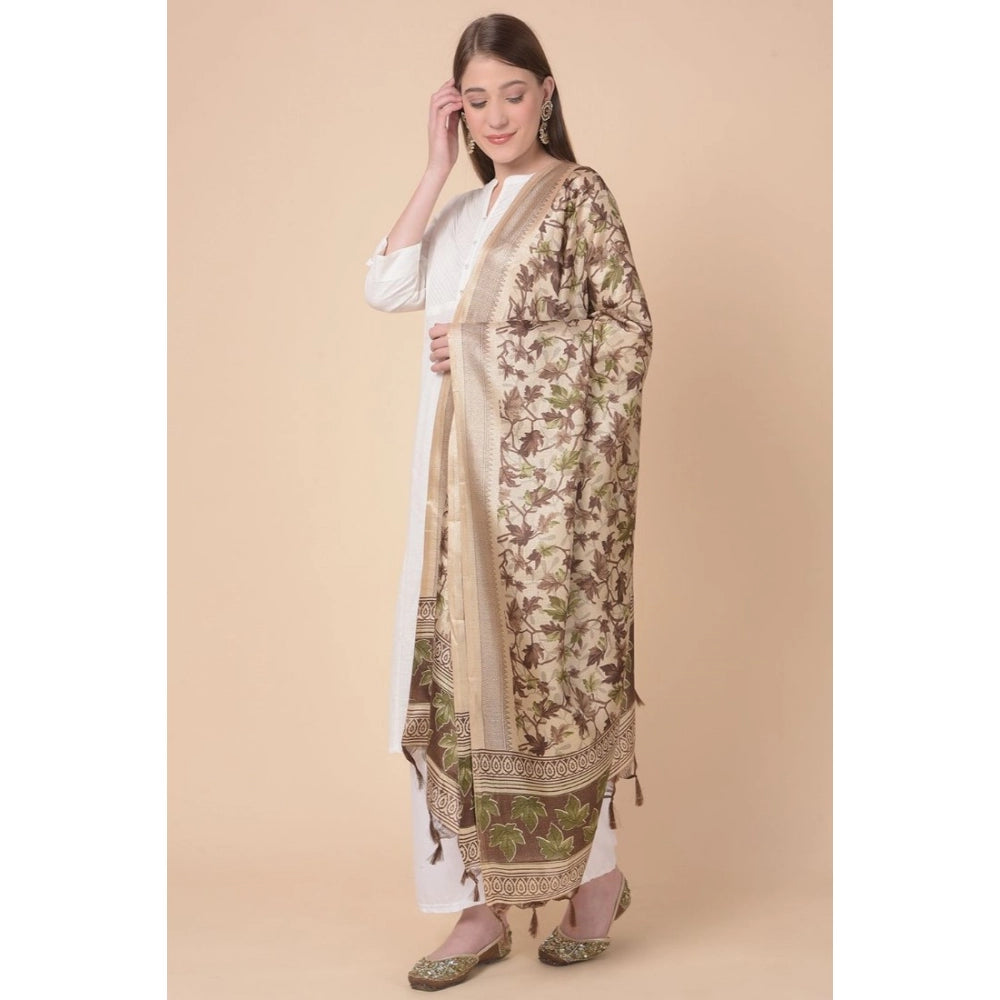 Women's Art Silk Printed Dupatta (Gold, Length: 2.25 to 2.50 Mtr) - GillKart