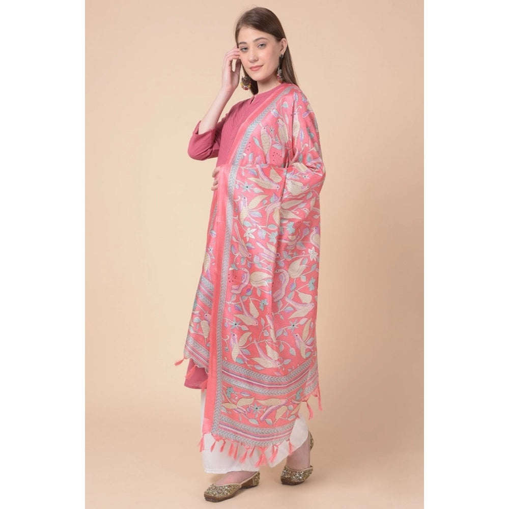 Women's Art Silk Printed Dupatta (Pink, Length: 2.25 to 2.50 Mtr) - GillKart