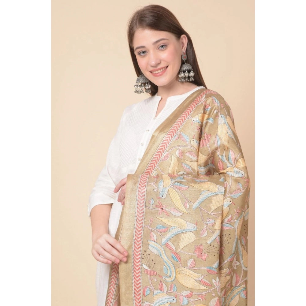 Women's Art Silk Printed Dupatta (Light Brown, Length: 2.25 to 2.50 Mtr) - GillKart