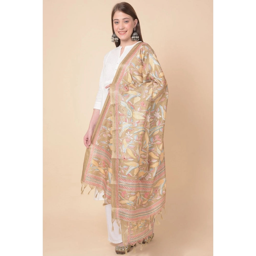 Women's Art Silk Printed Dupatta (Light Brown, Length: 2.25 to 2.50 Mtr) - GillKart