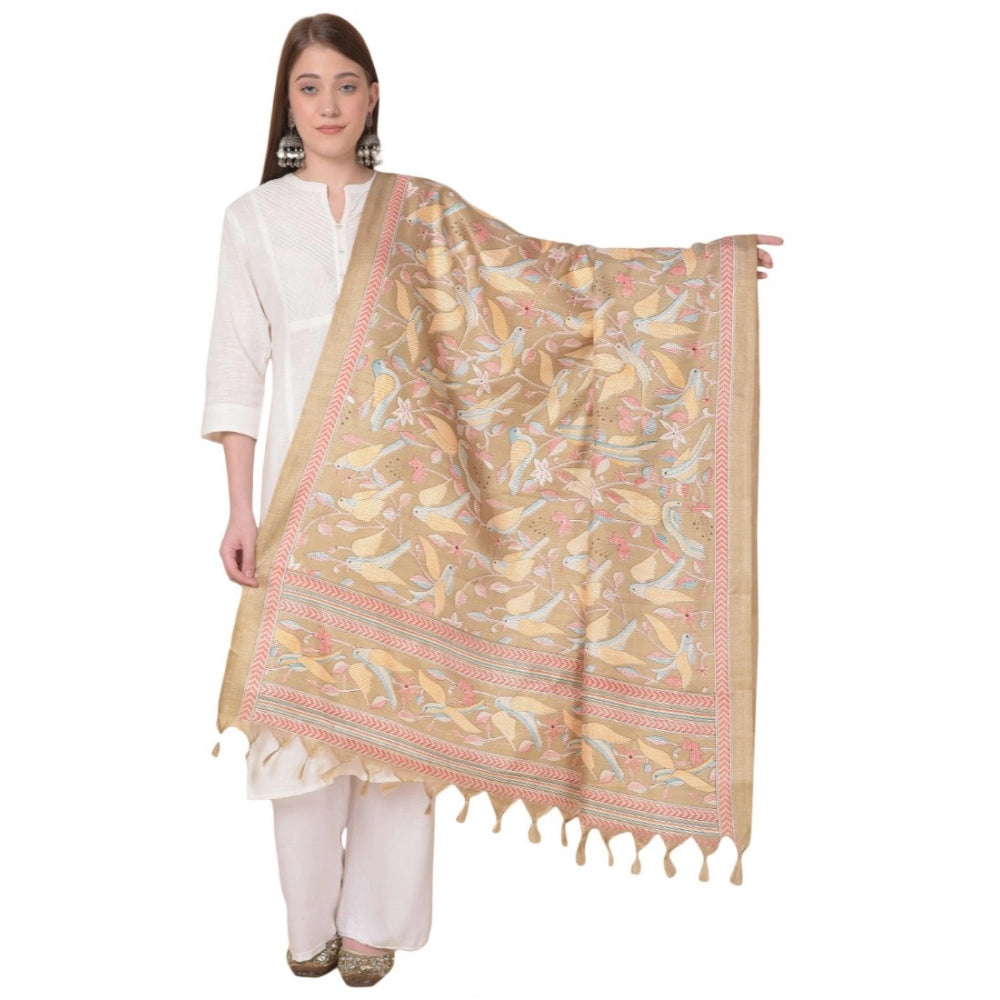 Women's Art Silk Printed Dupatta (Light Brown, Length: 2.25 to 2.50 Mtr) - GillKart