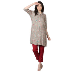 Women's Casual 3/4 Sleeve Viscose Rayon Printed Kurti (Grey) - GillKart