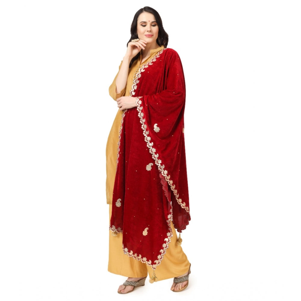 Women's Velvet Gotta Patti Dupatta (Maroon, Length: 2.25 to 2.50 Mtr) - GillKart