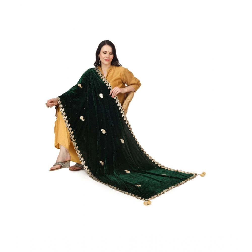 Women's Velvet Gotta Patti Dupatta (Green, Length: 2.25 to 2.50 Mtr) - GillKart