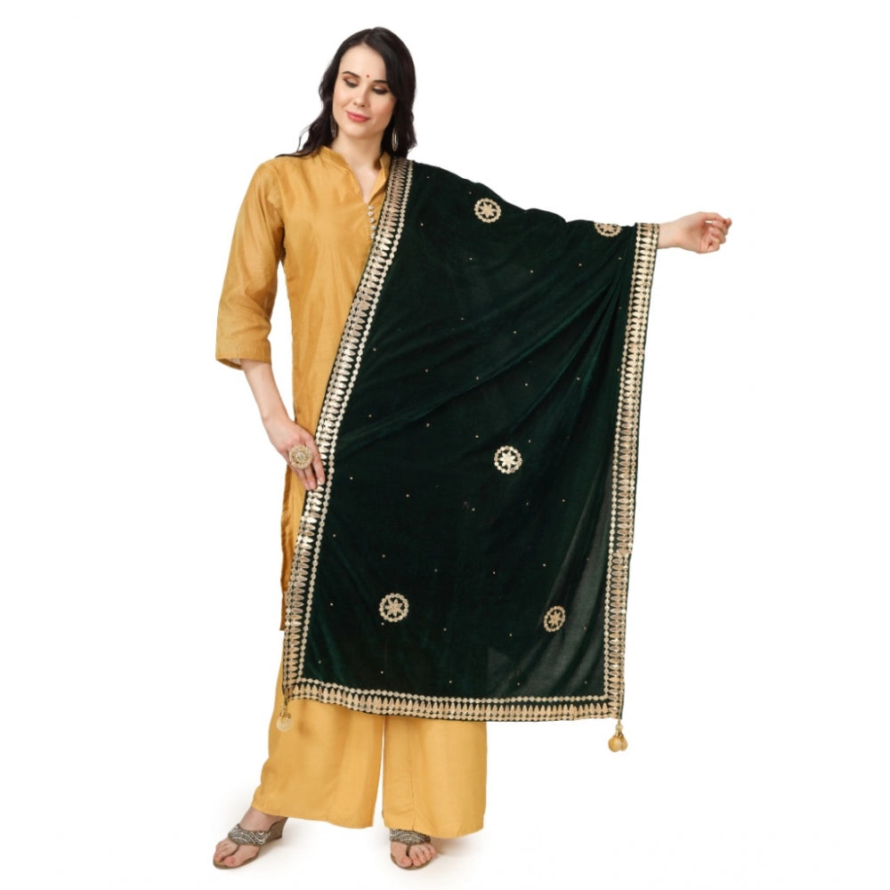 Women's Velvet Gotta Patti Dupatta (Green, Length: 2.25 to 2.50 Mtr) - GillKart