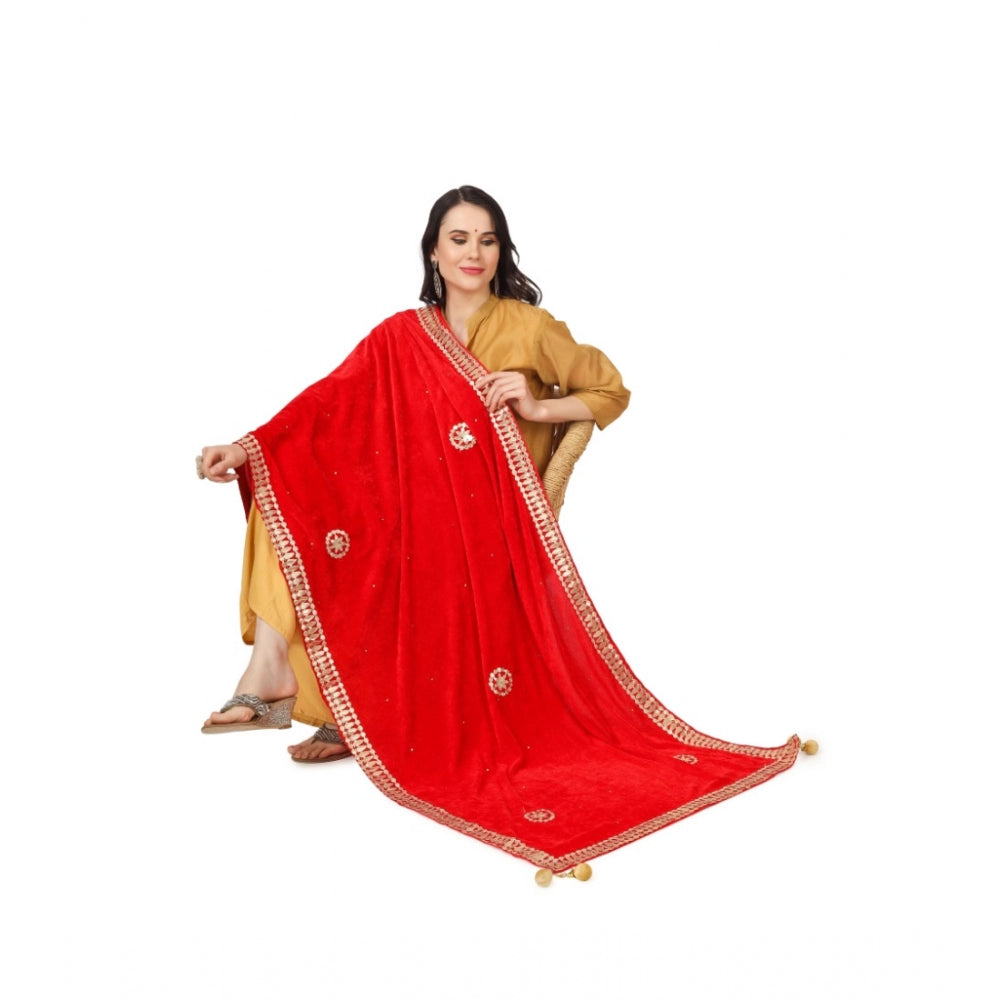 Women's Velvet Gotta Patti Dupatta (Red, Length: 2.25 to 2.50 Mtr) - GillKart