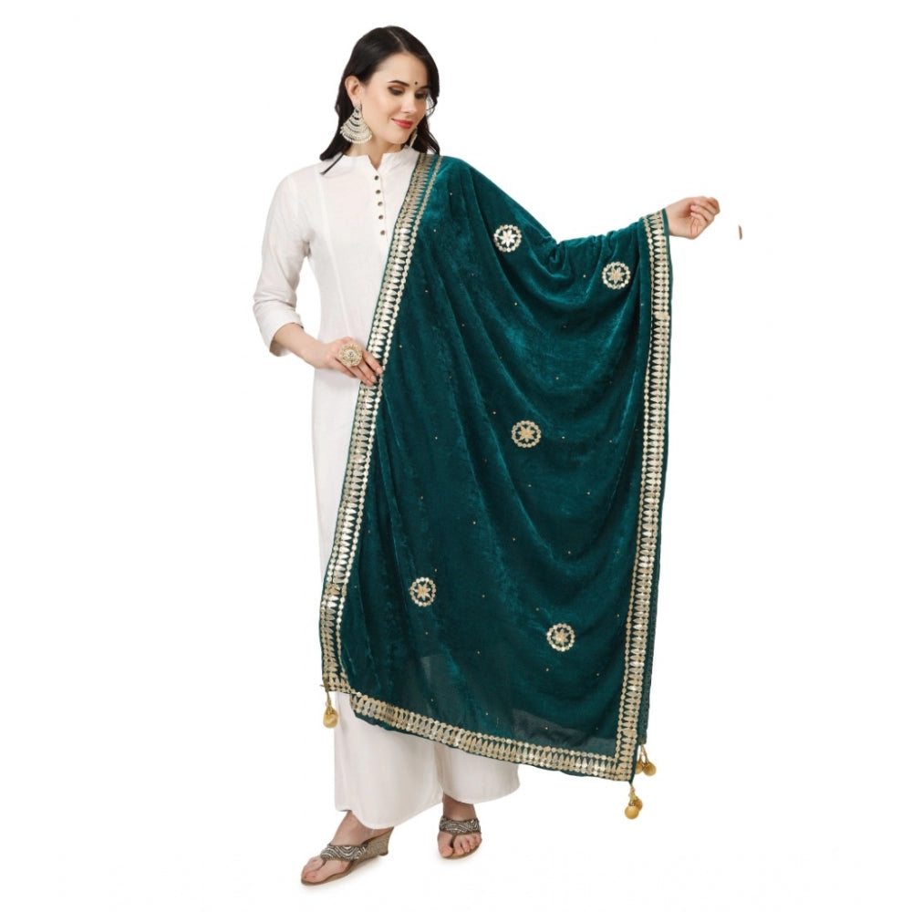 Women's Velvet Gotta Patti Dupatta (Dark Green, Length: 2.25 to 2.50 Mtr) - GillKart