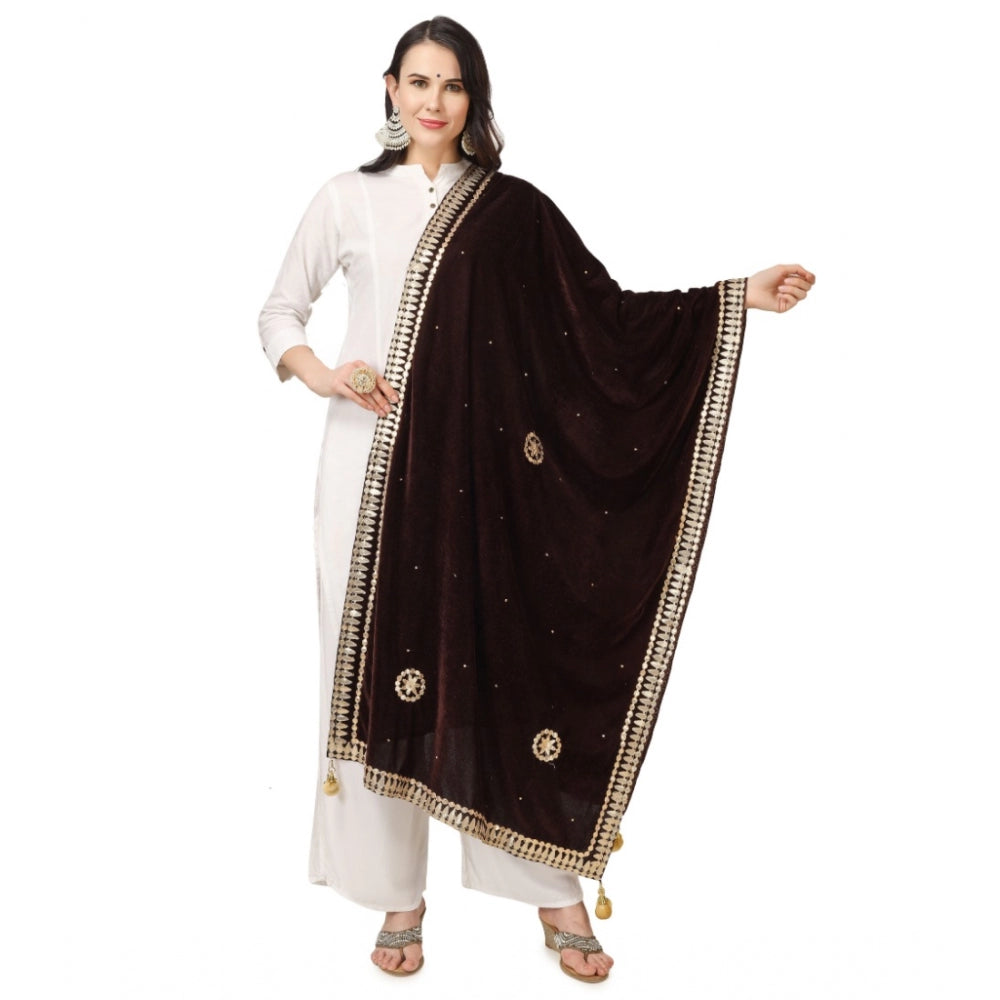 Women's Velvet Gotta Patti Dupatta (Brown, Length: 2.25 to 2.50 Mtr) - GillKart