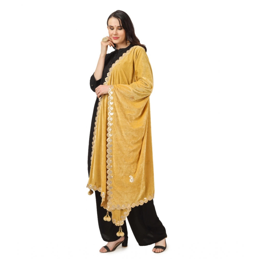 Women's Velvet Gotta Patti Dupatta (Yellow, Length: 2.25 to 2.50 Mtr) - GillKart