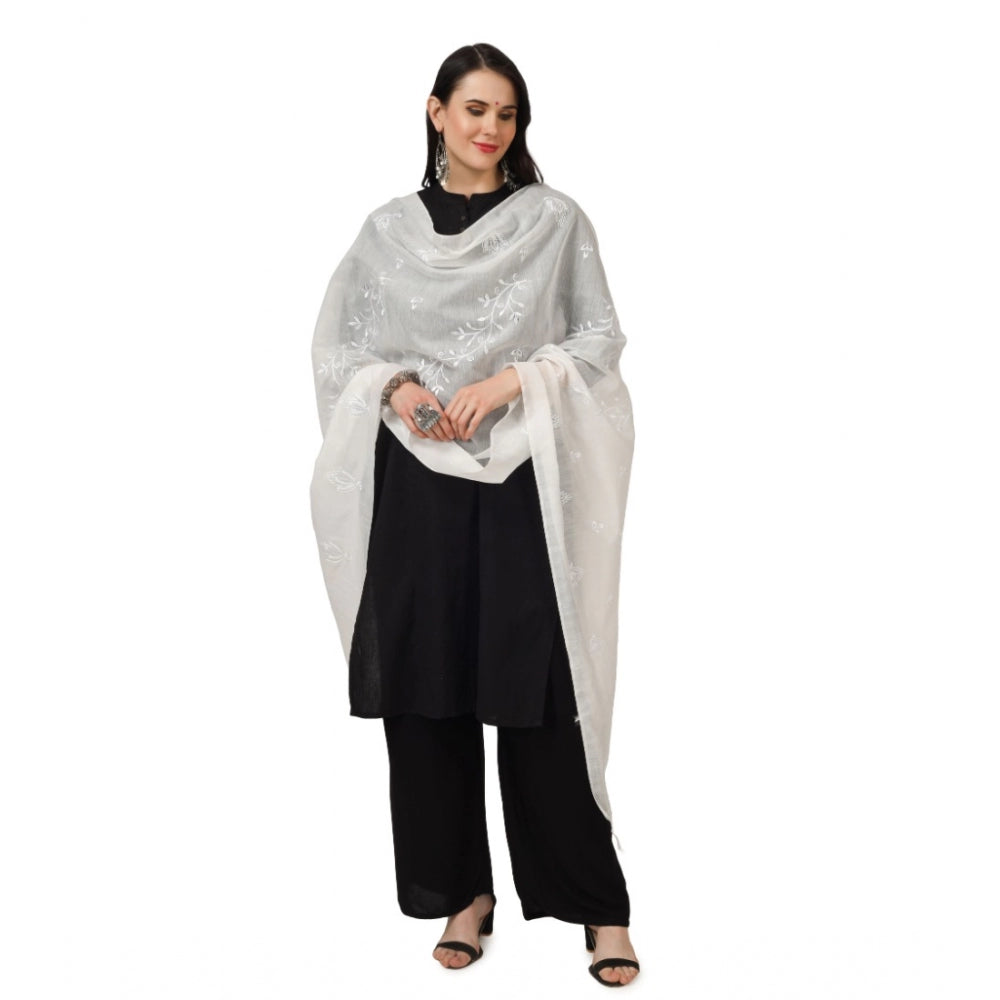 Women's Cotton Embroidered Dupatta (White, Length: 2.25 to 2.50 Mtr) - GillKart