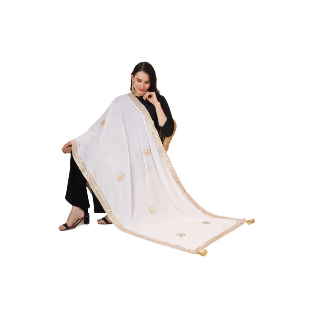 Women's Velvet Gotta Patti Dupatta (White, Length: 2.25 to 2.50 Mtr) - GillKart