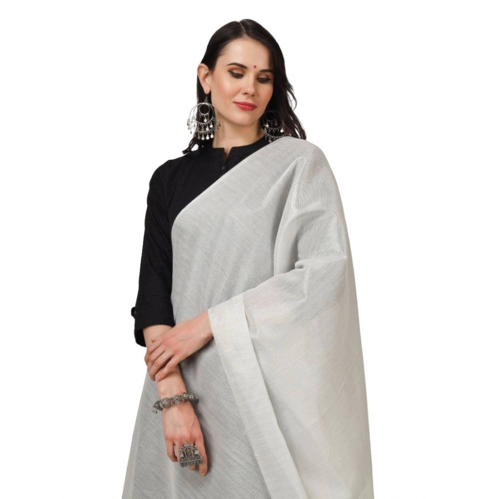 Women's Chanderi Solid Dupatta (White, Length: 2.25 to 2.50 Mtr) - GillKart