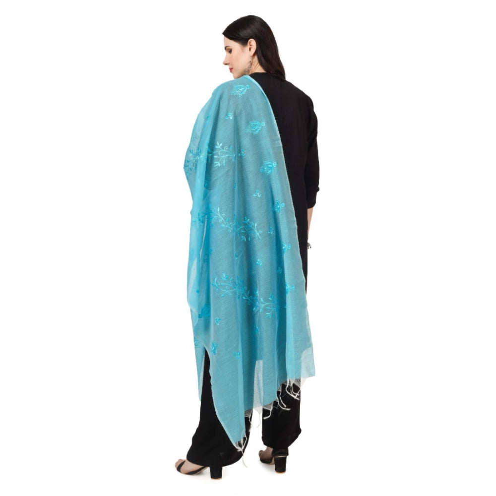 Women's Cotton Embroidered Dupatta (Aqua Blue, Length: 2.25 to 2.50 Mtr) - GillKart