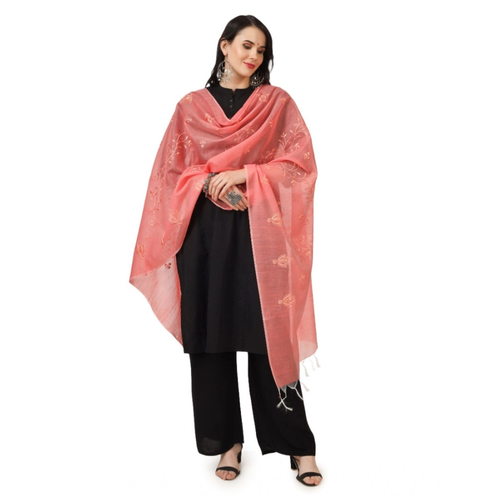 Women's Cotton Embroidered Dupatta (Peach, Length: 2.25 to 2.50 Mtr) - GillKart