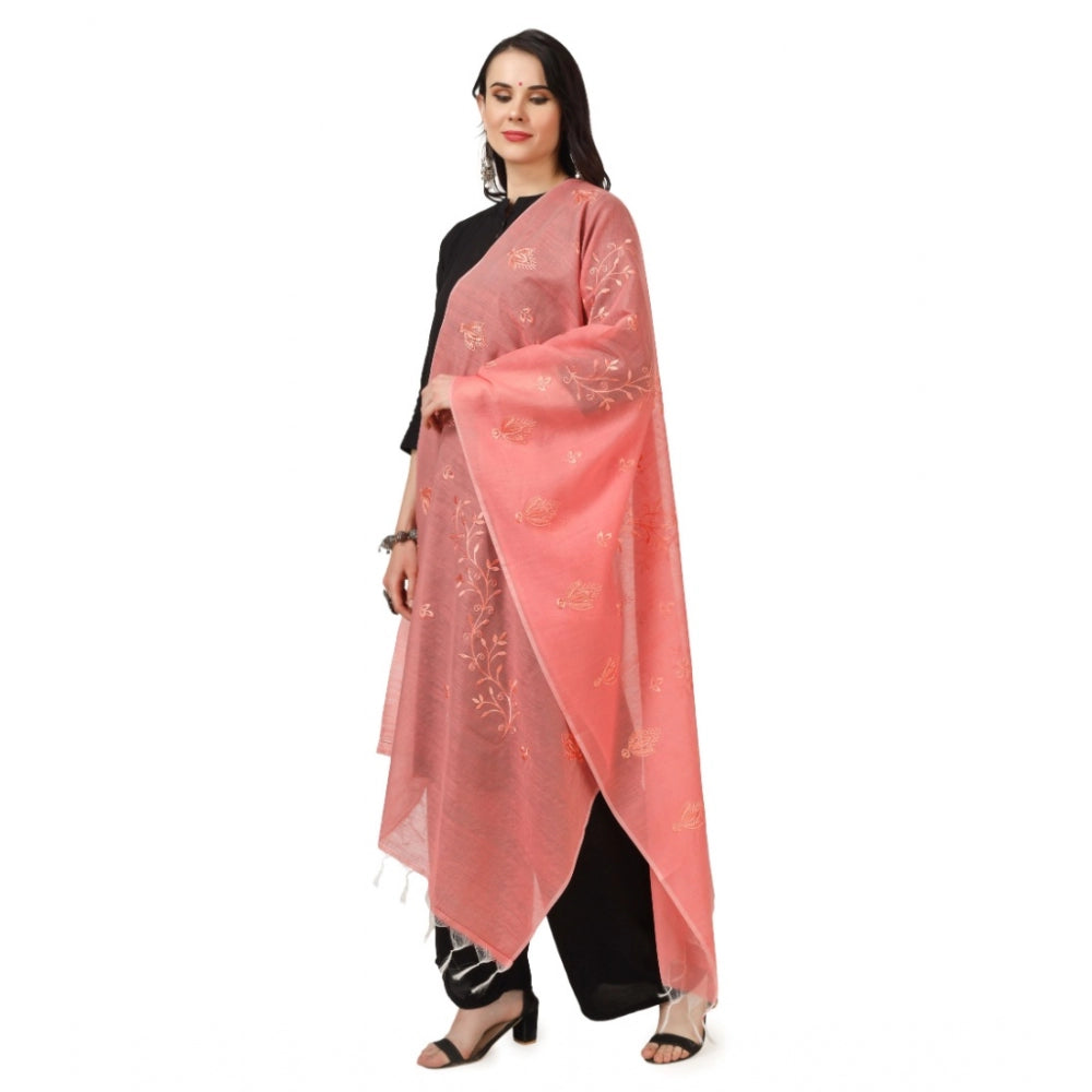 Women's Cotton Embroidered Dupatta (Peach, Length: 2.25 to 2.50 Mtr) - GillKart