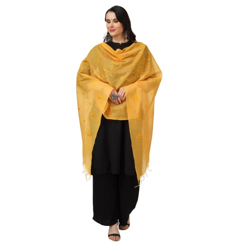 Women's Cotton Embroidered Dupatta (Yellow, Length: 2.25 to 2.50 Mtr) - GillKart