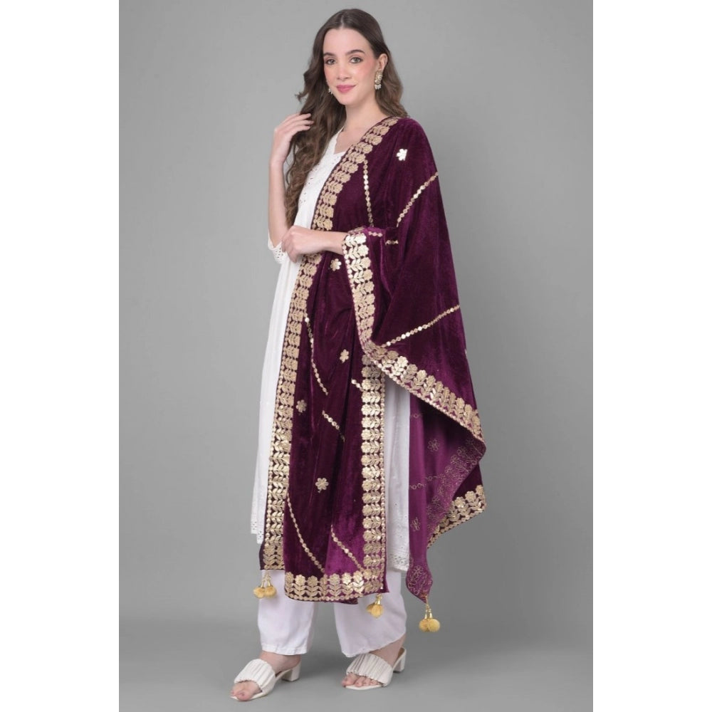 Women's Velvet Gotta Patti Dupatta (Wine, Length: 2.25 to 2.50 Mtr) - GillKart