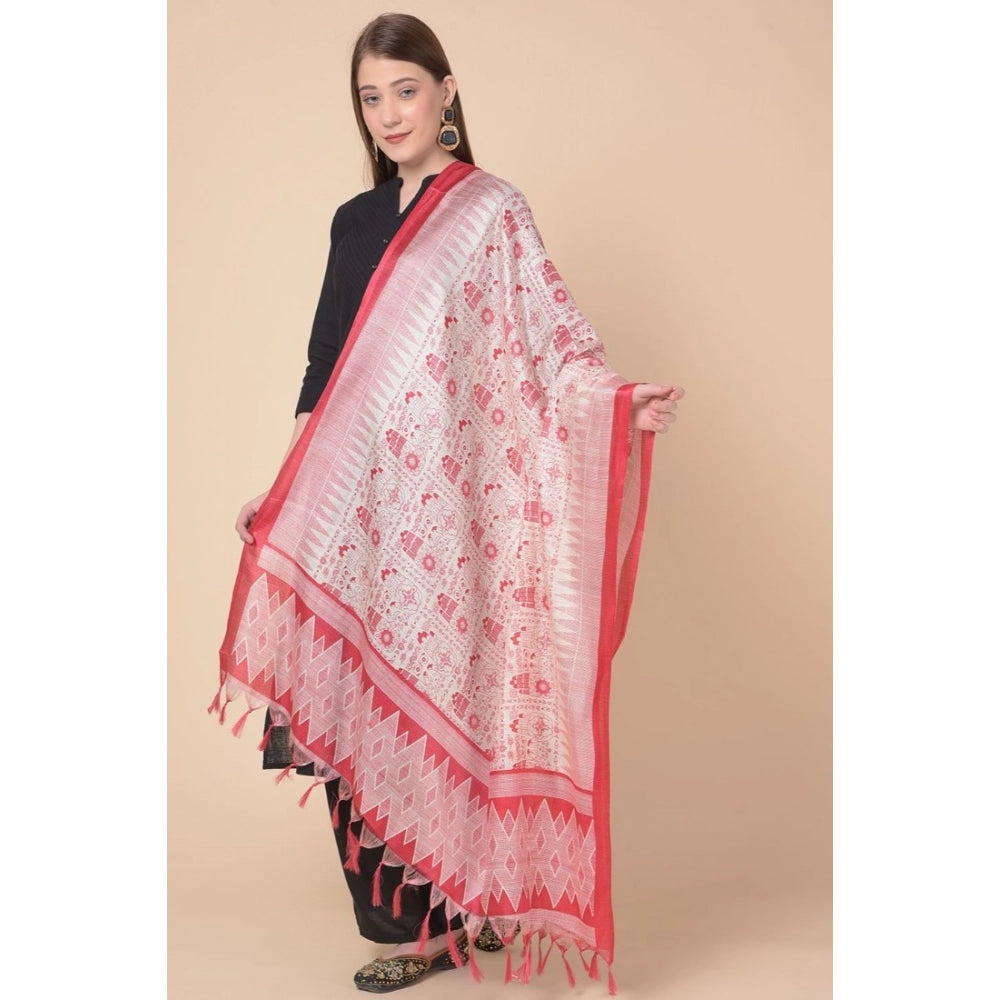 Women's Art Silk Printed Dupatta (Red, Length: 2.25 to 2.50 Mtr) - GillKart