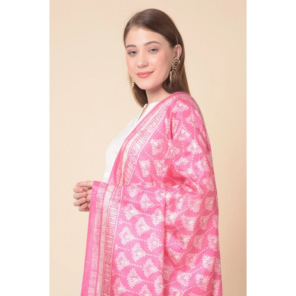 Women's Art Silk Printed Dupatta (Pink, Length: 2.25 to 2.50 Mtr) - GillKart