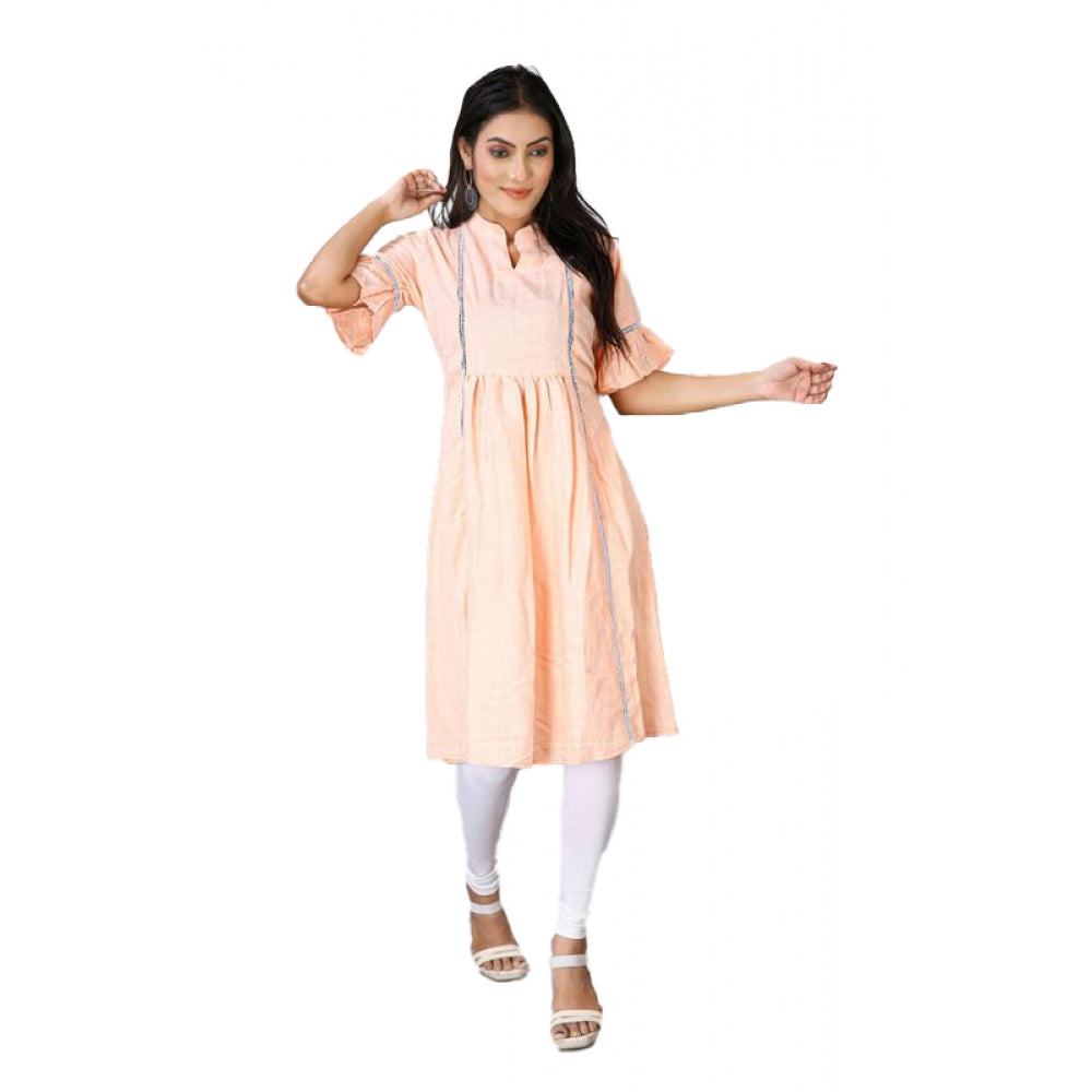 Women's Casual Short Sleeve Silk Blend Printed Kurti (Orange) - GillKart