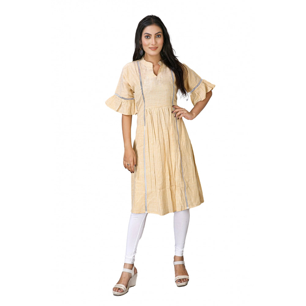 Women's Casual Short Sleeve Silk Blend Printed Kurti (Beige) - GillKart