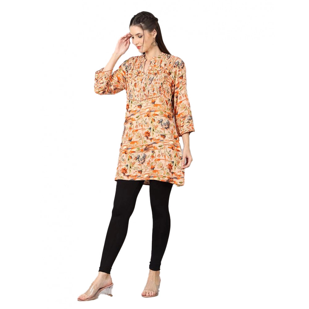 Women's Casual 3/4 Sleeve Viscose Rayon Printed Kurti (Orange) - GillKart