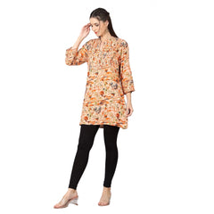 Women's Casual 3/4 Sleeve Viscose Rayon Printed Kurti (Orange) - GillKart