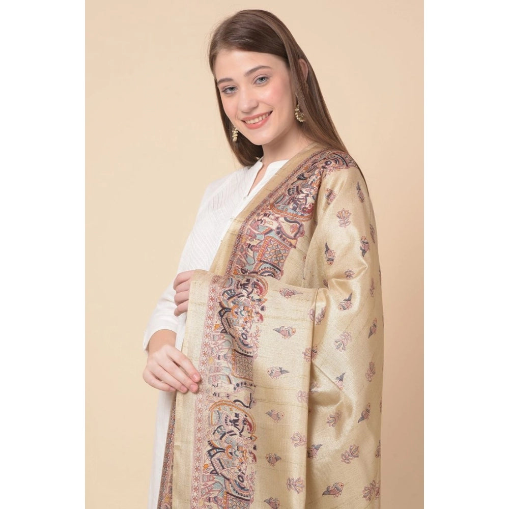 Women's Art Silk Printed Dupatta (Gold, Length: 2.25 to 2.50 Mtr) - GillKart