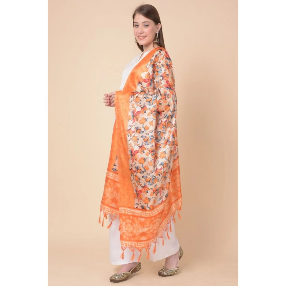 Women's Art Silk Printed Dupatta (Orange, Length: 2.25 to 2.50 Mtr) - GillKart