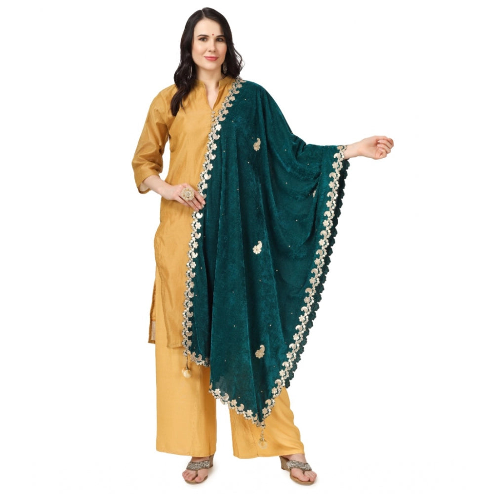 Women's Velvet Gotta Patti Dupatta (Dark Green, Length: 2.25 to 2.50 Mtr) - GillKart