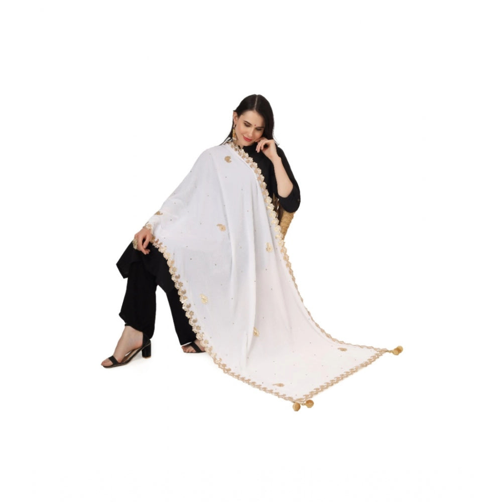 Women's Velvet Gotta Patti Dupatta (White, Length: 2.25 to 2.50 Mtr) - GillKart