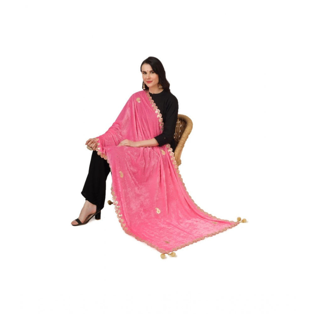 Women's Velvet Gotta Patti Dupatta (Pink, Length: 2.25 to 2.50 Mtr) - GillKart