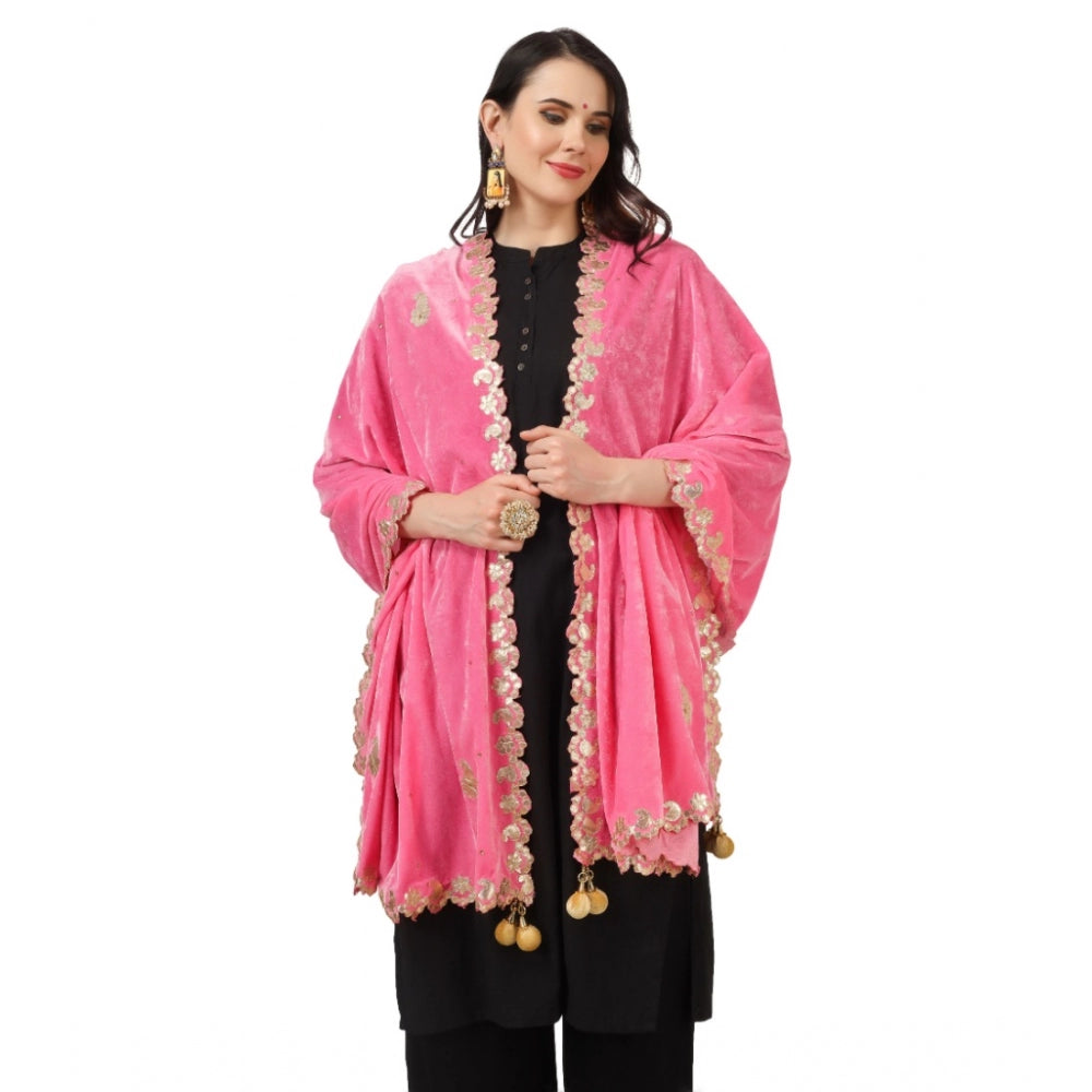 Women's Velvet Gotta Patti Dupatta (Pink, Length: 2.25 to 2.50 Mtr) - GillKart