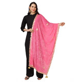 Women's Velvet Gotta Patti Dupatta (Pink, Length: 2.25 to 2.50 Mtr) - GillKart